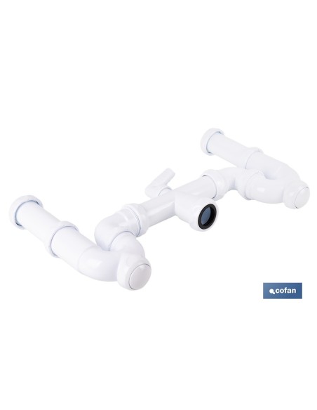 SIFÓN CURVO DOBLE CON SALIDA Ø32-40 MM, RACORES 1 1/2 Y TOMA AUXILIAR