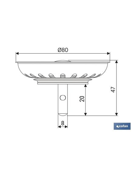 REJILLA FILTRO CESTA DESAGÜE PASADOR METALICO Ø80 MM