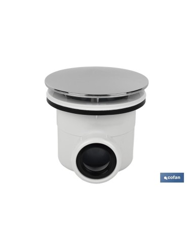 VÁLVULA SIFÓNICA PLATO DE DUCHA Ø90 MM CON SALIDA Ø32-40 MM Y EMBELLECEDOR CROMADO ALTURA 86 MM