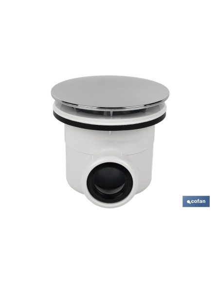 VÁLVULA SIFÓNICA PLATO DE DUCHA Ø90 MM CON SALIDA Ø32-40 MM Y EMBELLECEDOR CROMADO ALTURA 86 MM