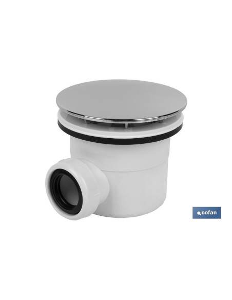 VÁLVULA SIFÓNICA PLATO DE DUCHA Ø90 MM CON SALIDA Ø32-40 MM Y EMBELLECEDOR CROMADO ALTURA 86 MM