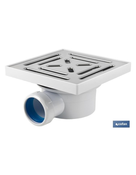 VÁLVULA SIFÓNICA SUMIDERO 146X146 MM CON SALIDA Ø32-40 MM Y TAPA ACERO INOX.