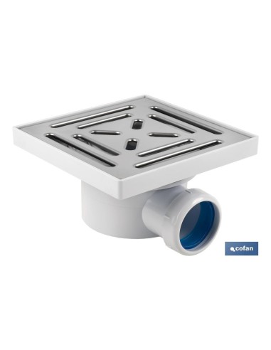 VÁLVULA SIFÓNICA SUMIDERO 146X146 MM CON SALIDA Ø32-40 MM Y TAPA ACERO INOX.