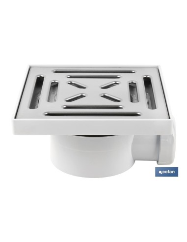 VÁLVULA SIFÓNICA SUMIDERO 146X146 MM CON SALIDA Ø32-40 MM Y TAPA ACERO INOX.