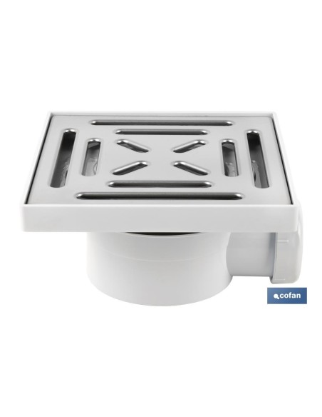 VÁLVULA SIFÓNICA SUMIDERO 146X146 MM CON SALIDA Ø32-40 MM Y TAPA ACERO INOX.