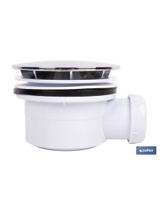 VÁLVULA SIFÓNICA PLATO DE DUCHA Ø90 MM CON SALIDA Ø32-40 MM Y EMBELLECEDOR CROMADO ALTURA 64 MM