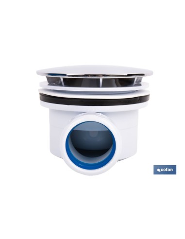VÁLVULA SIFÓNICA PLATO DE DUCHA Ø90 MM CON SALIDA Ø32-40 MM Y EMBELLECEDOR CROMADO ALTURA 64 MM