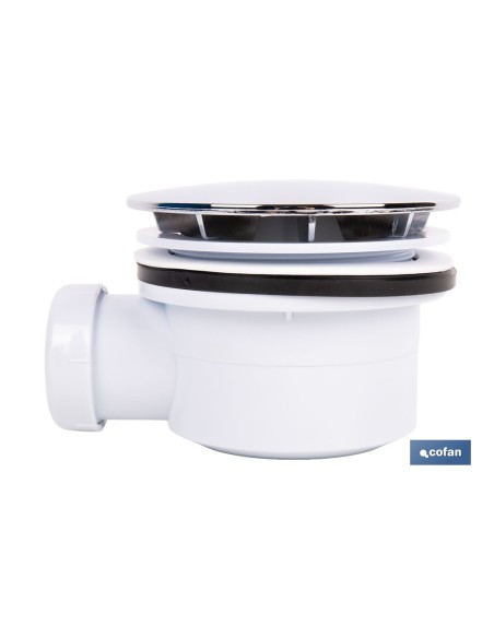 VÁLVULA SIFÓNICA PLATO DE DUCHA Ø90 MM CON SALIDA Ø32-40 MM Y EMBELLECEDOR CROMADO ALTURA 64 MM