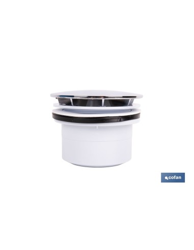 VÁLVULA SIFÓNICA PLATO DE DUCHA Ø90 MM CON SALIDA Ø32-40 MM Y EMBELLECEDOR CROMADO ALTURA 64 MM