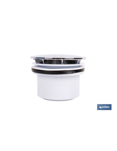 VÁLVULA SIFÓNICA PLATO DE DUCHA Ø90 MM CON SALIDA Ø32-40 MM Y EMBELLECEDOR CROMADO ALTURA 64 MM