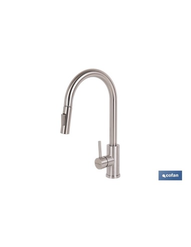 GRIFO DE COCINA DE ACERO INOX. CON MANGUERA EXTENSIBLE Y 2 FUNCIONES 400 X 220 X 54 MM