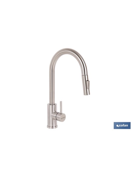 GRIFO DE COCINA DE ACERO INOX. CON MANGUERA EXTENSIBLE Y 2 FUNCIONES 400 X 220 X 54 MM