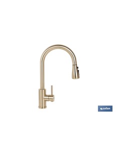 GRIFO DE COCINA DORADO DE ACERO CEPILLADO CON MANGUERA EXTENSIBLE Y 3 FUNCIONES 400 X 220 X 54 MM