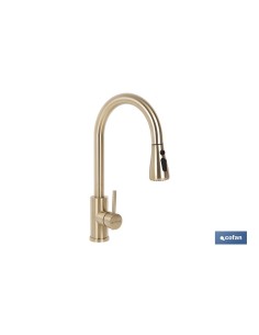 GRIFO DE COCINA DORADO DE ACERO CEPILLADO CON MANGUERA EXTENSIBLE Y 3 FUNCIONES 400 X 220 X 54 MM 2