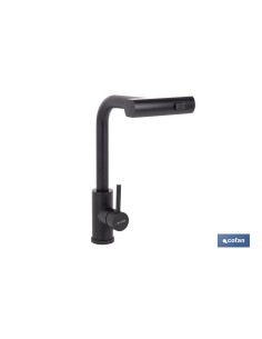 GRIFO DE COCINA NEGRO DE ACERO CON MANGUERA EXTENSIBLE Y 3 FUNCIONES 340 X 240 X 54 MM