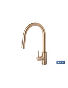 GRIFO DE COCINA CEPILLADO DORADO DE ACERO CON MANGUERA EXTENSIBLE Y 2 FUNCIONES 400 X 220 X 54 MM