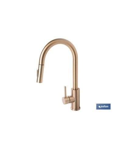 GRIFO DE COCINA CEPILLADO DORADO DE ACERO CON MANGUERA EXTENSIBLE Y 2 FUNCIONES 400 X 220 X 54 MM