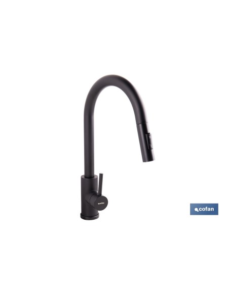 GRIFO DE COCINA DE ACERO NEGRO CON MANGUERA EXTENSIBLE Y 2 FUNCIONES 390 X 250 X 54 MM