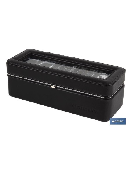 CAJA GUARDA RELOJES 5 UDS PIEL NEGRA