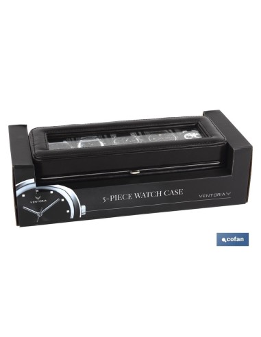 CAJA GUARDA RELOJES 5 UDS PIEL NEGRA