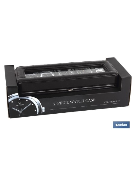 CAJA GUARDA RELOJES 5 UDS PIEL NEGRA