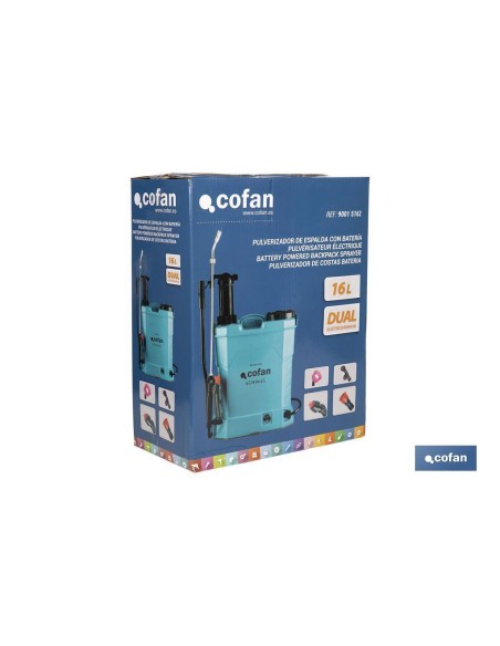 PULVERIZADOR DE ESPALDA 16 L DUAL - ELÉCTRICO/MANUAL Li-ion 12 V 8.0 Ah