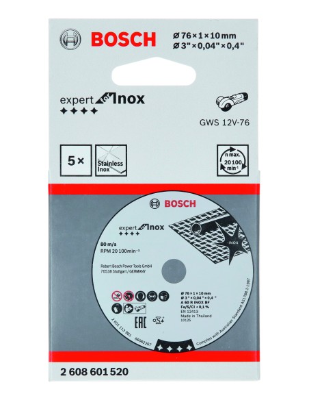 PACK 5UN DISCO CORTE RECTO EXPERT INOX : 76 X 10 X 1MM