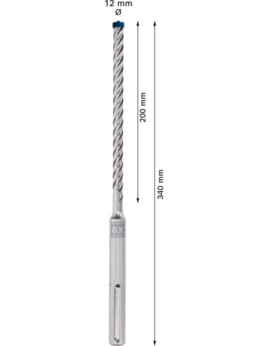 BROCA EXPERT SDS MAX-8X CABEZA MACIZA, 4 CORTES: 12 X 200 X 340