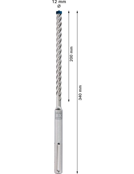 BROCA EXPERT SDS MAX-8X CABEZA MACIZA, 4 CORTES: 12 X 200 X 340