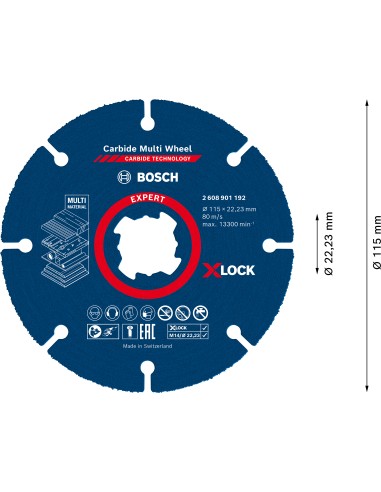 DISCO DE CORTE X-LOCK EXPERT CARBIDE MULTI WHEEL: 115X22.23MM