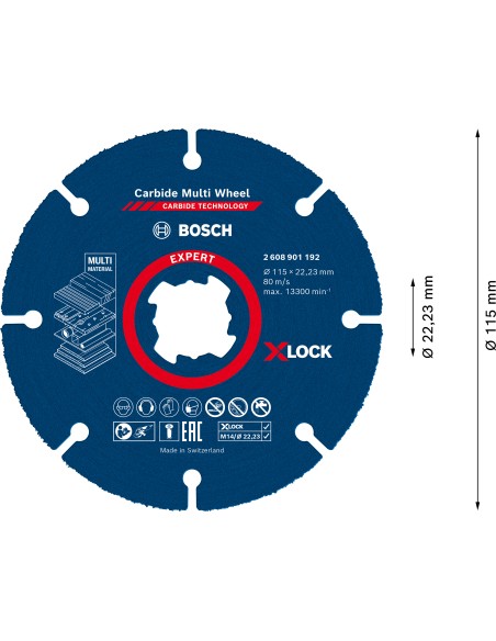 DISCO DE CORTE X-LOCK EXPERT CARBIDE MULTI WHEEL: 115X22.23MM