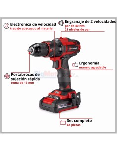 TALADRO SIN CABLE PERCUTOR TE-CD 18/40 LI-I MALETIN 64 + (1-2AH)