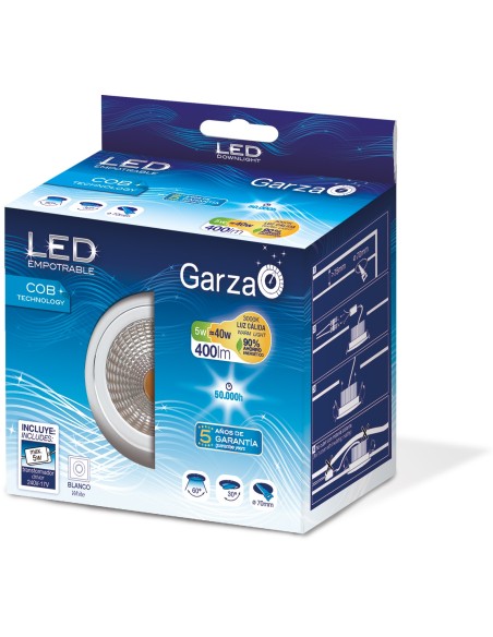 LED EMPOTRADO COB 5W 60Y 400LM 30K BLANCO (1 UND)