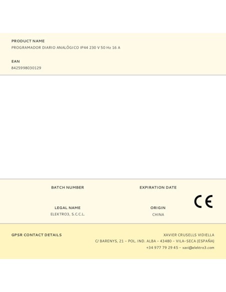 PROGRAMADOR 24 HORAS MECANICO 230V 50/60HZ