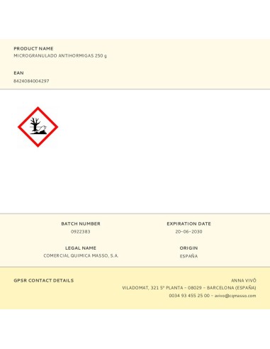 MICROGRANULADO ANTI-HORMIGAS 250G PREBEN 231190N MASSO