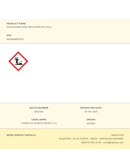 MICROGRANULADO ANTI-HORMIGAS 250G PREBEN 231190N MASSO