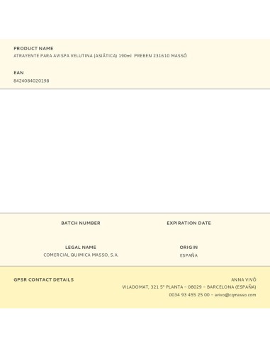 ATRAYENTE PARA AVISPA VELUTINA (ASIATICA) 190ML PREBEN 231610 MASSO