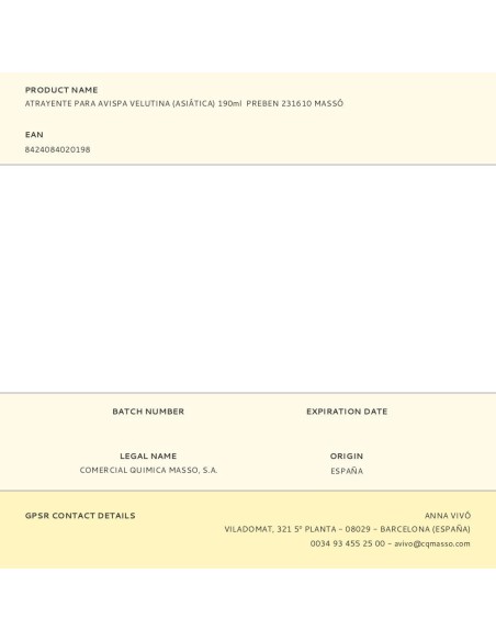 ATRAYENTE PARA AVISPA VELUTINA (ASIATICA) 190ML PREBEN 231610 MASSO