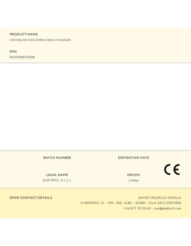 COCINA DE GAS ESMALTADA 2 FUEGOS EDM