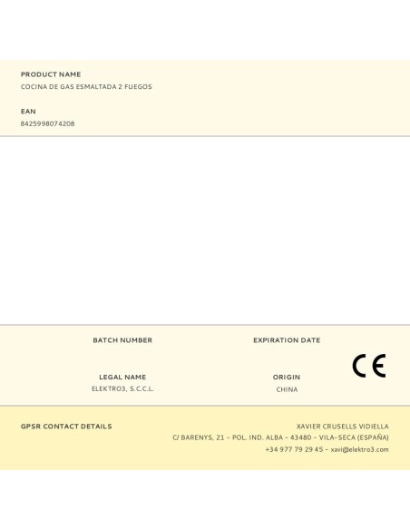 COCINA DE GAS ESMALTADA 2 FUEGOS EDM