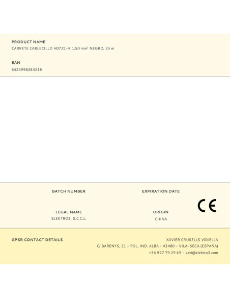 MANGUERA ELECTRICA LIBRE HALOGENOS 1,5 NEGRA R25