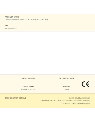 MANGUERA ELECTRICA LIBRE HALOGENOS 1,5 MARRON R25