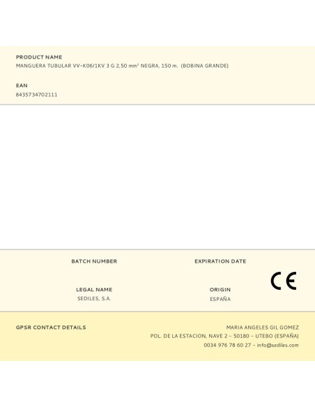 MANGUERA ELECTRICA ACRILICA 1KW NEGRA 3X2,5