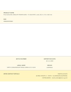 PILA VARTA ALKALINA LONGLIFE POWER 6LR61 9V (BLISTER 1 UNID.) 26,5X17,5X48,5MM 2