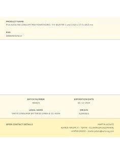 PILA VARTA LONG LIFE MAX POWER 9V - 6LR61 (BLISTER 1 UNID.) 26,5X17,5X48,5MM 2