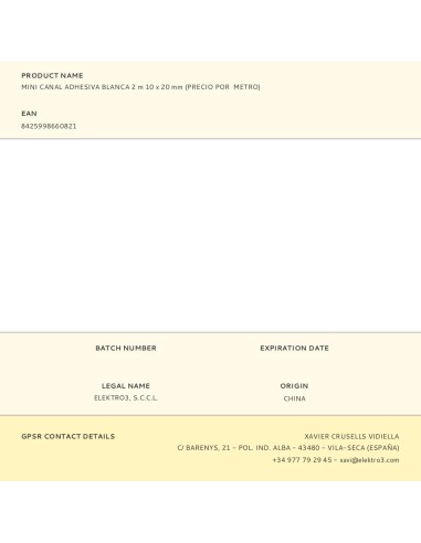 CANALETA ADHESIVA 10/20MM 2MTS