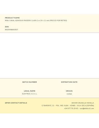 CANALETA ADHESIVA MADERA CLARA 19X11 2MTS