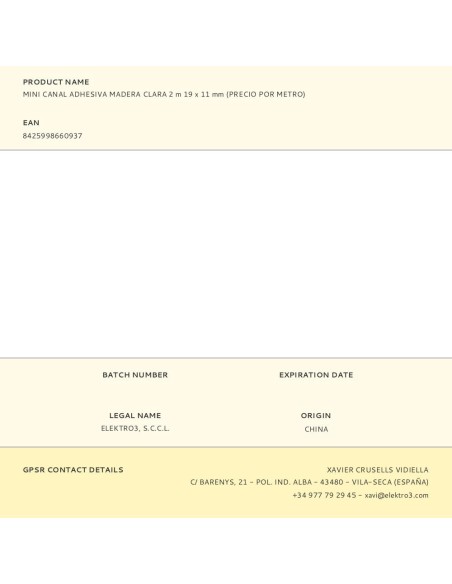 CANALETA ADHESIVA MADERA CLARA 19X11 2MTS