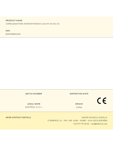 CORRUGADO PARA INTERIOR MEDIDA 13MM M-20 25M CE EDM