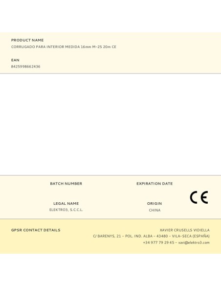 CORRUGADO PARA INTERIOR MEDIDA 16MM M-25 20M CE EDM